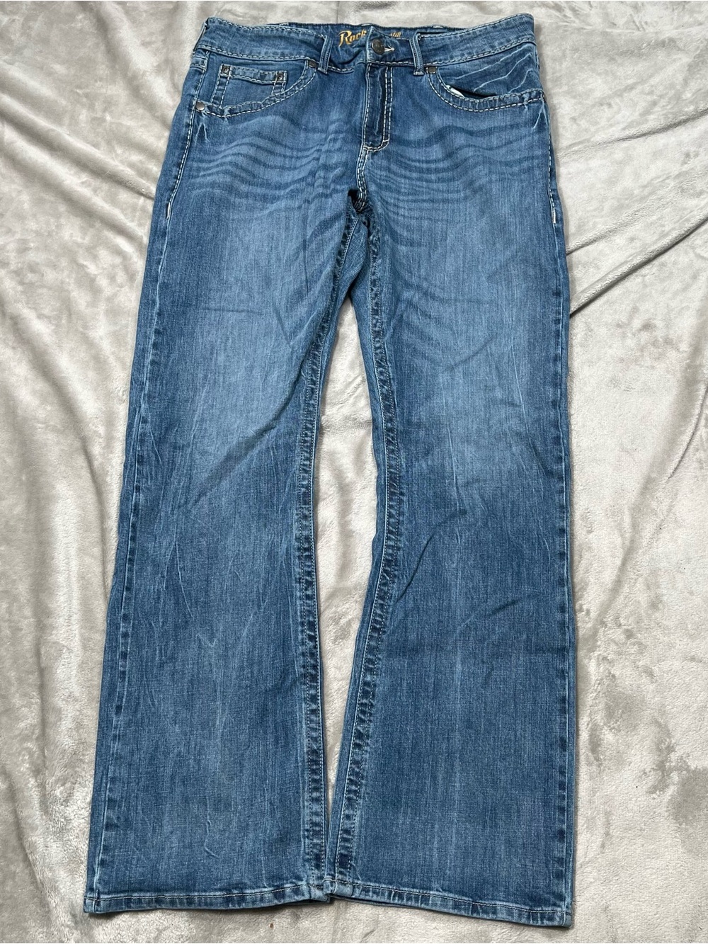 Rock 47 Wrangler Slim Boot Jeans Mens 36x34 Blue Denim Western Cowboy Bootcut